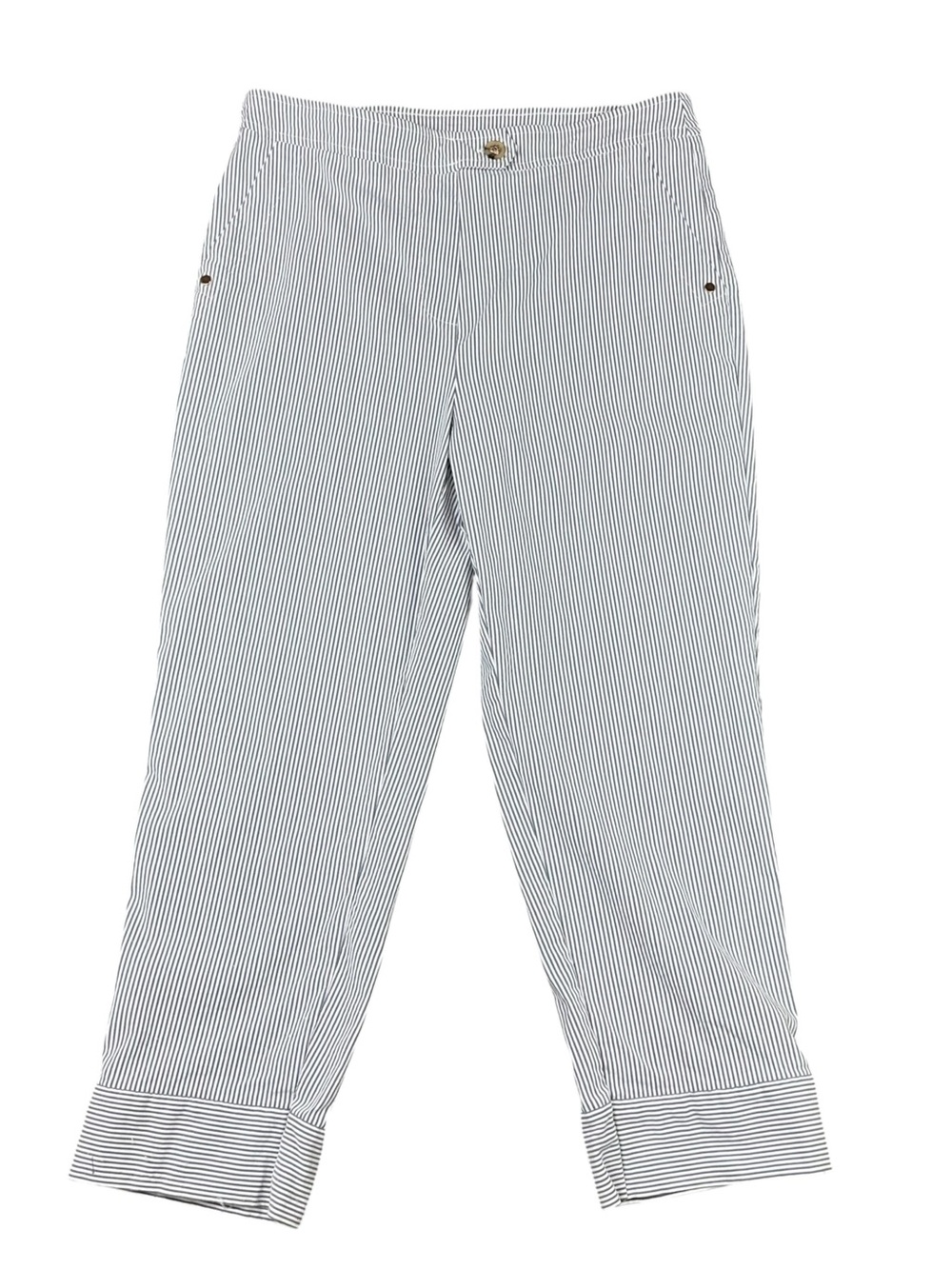 Zac and Rachel Pinstriped Stretch Pull On Ankle Pants Blue White Size 8